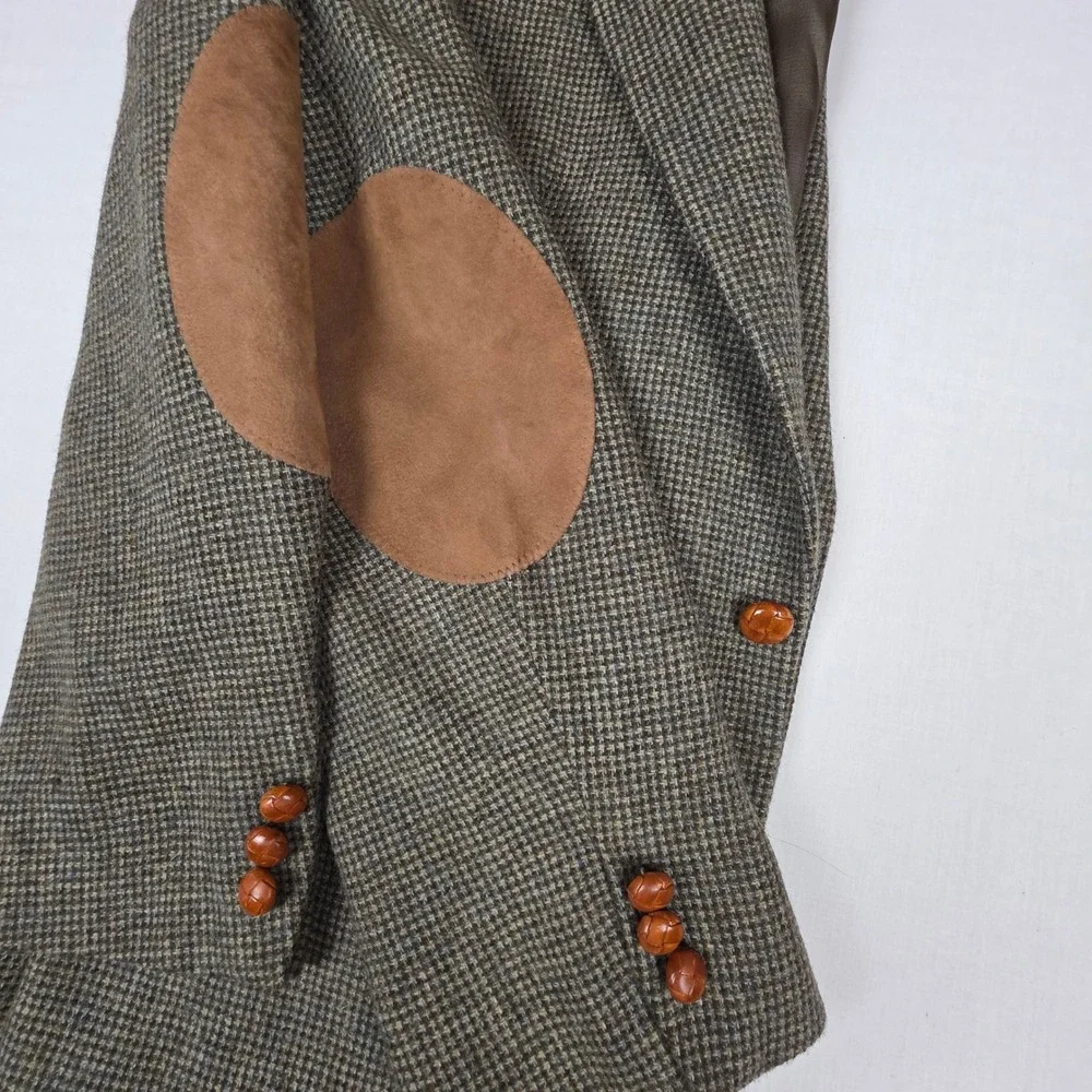 Hunt Valley Pure Wool Tweed Elbow Patch Blazer Sport Coat Mens 42L Brown Check